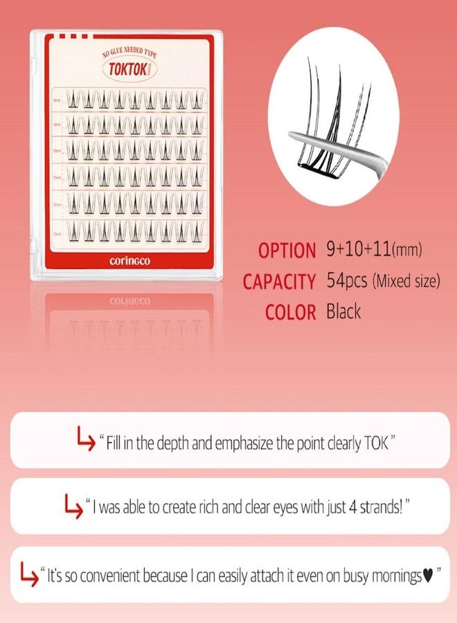 CORINGCO Toktok Hara Light Self Adhesive False Eyelashes, Natural Look, No Glue Needed, Assorted Set of 9/10/11mm, Reusable Lash Clusters Kbeauty (cherry coke light) - Image 3